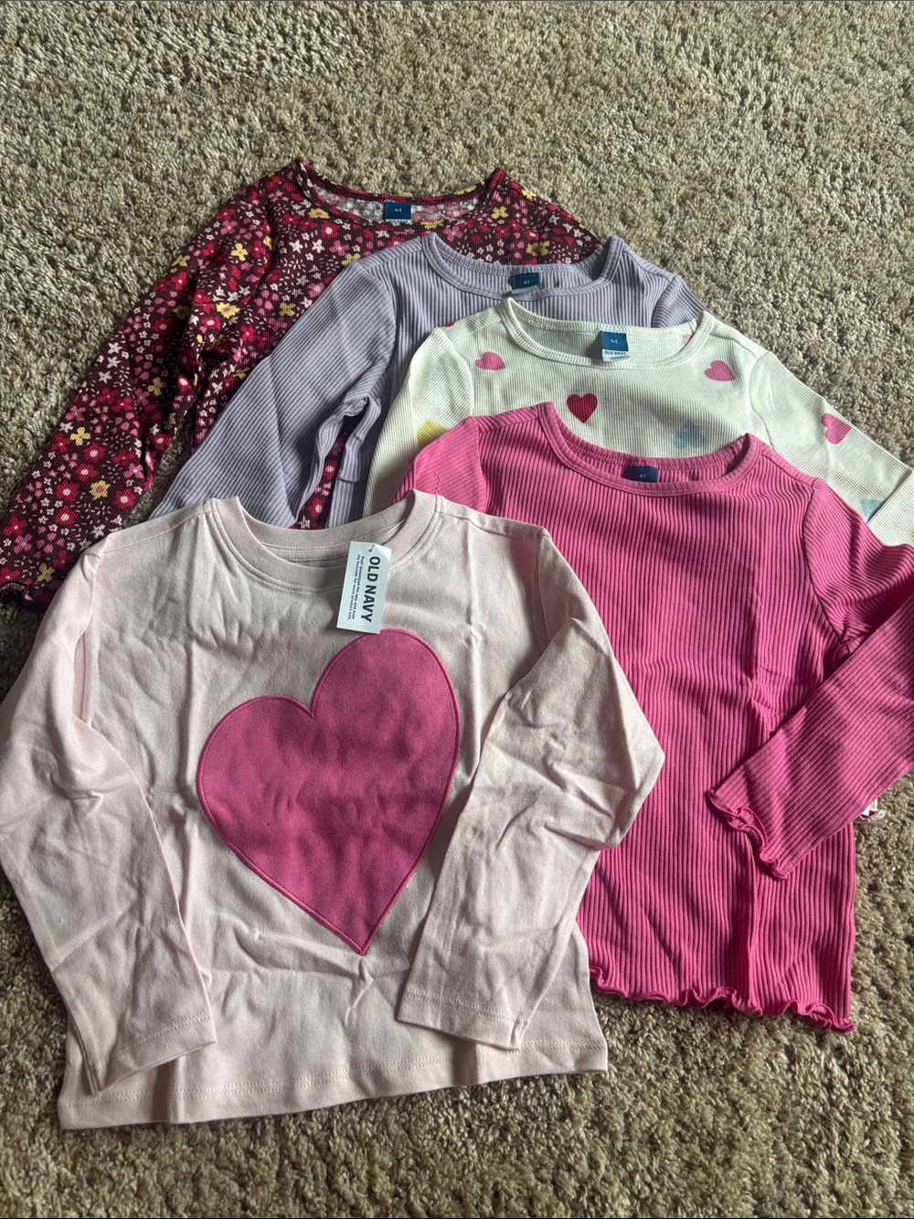 Old Navy Girls' Long-Sleeve Heart & Floral Tops - Pink, Magenta, Lavender, Cream